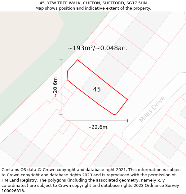 45, YEW TREE WALK, CLIFTON, SHEFFORD, SG17 5HN: Plot and title map