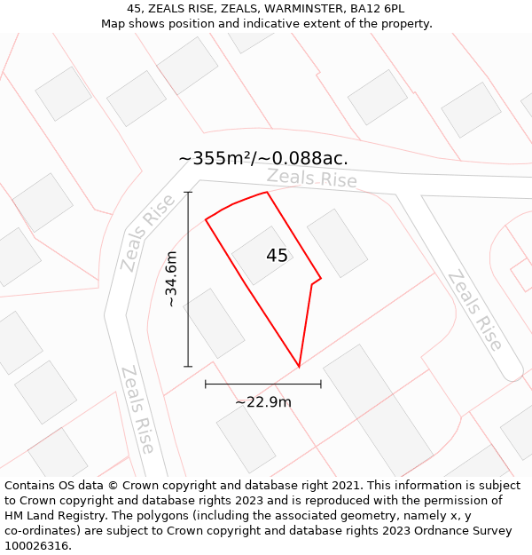 45, ZEALS RISE, ZEALS, WARMINSTER, BA12 6PL: Plot and title map