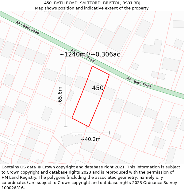 450, BATH ROAD, SALTFORD, BRISTOL, BS31 3DJ: Plot and title map