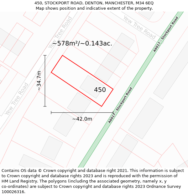 450, STOCKPORT ROAD, DENTON, MANCHESTER, M34 6EQ: Plot and title map