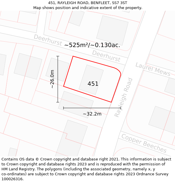451, RAYLEIGH ROAD, BENFLEET, SS7 3ST: Plot and title map