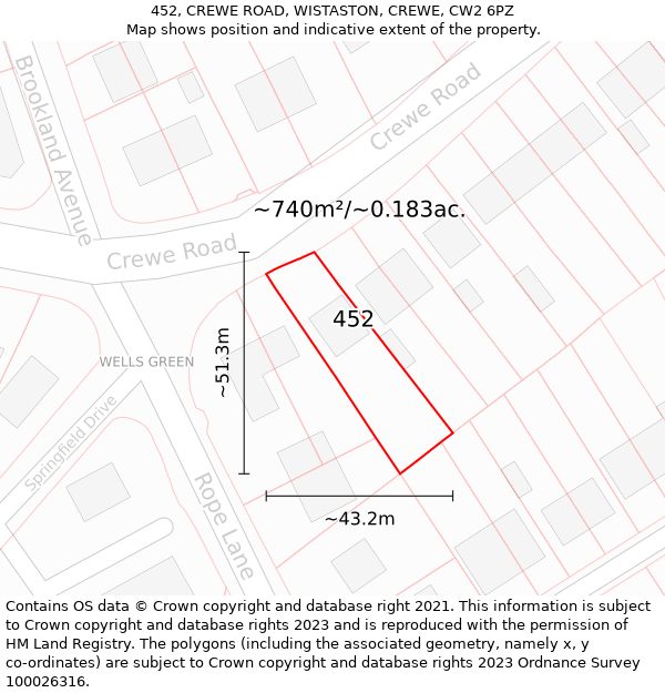 452, CREWE ROAD, WISTASTON, CREWE, CW2 6PZ: Plot and title map