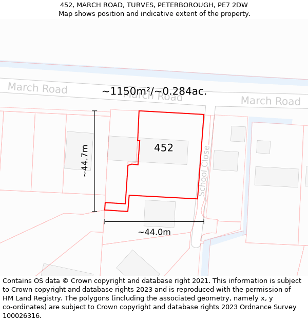 452, MARCH ROAD, TURVES, PETERBOROUGH, PE7 2DW: Plot and title map