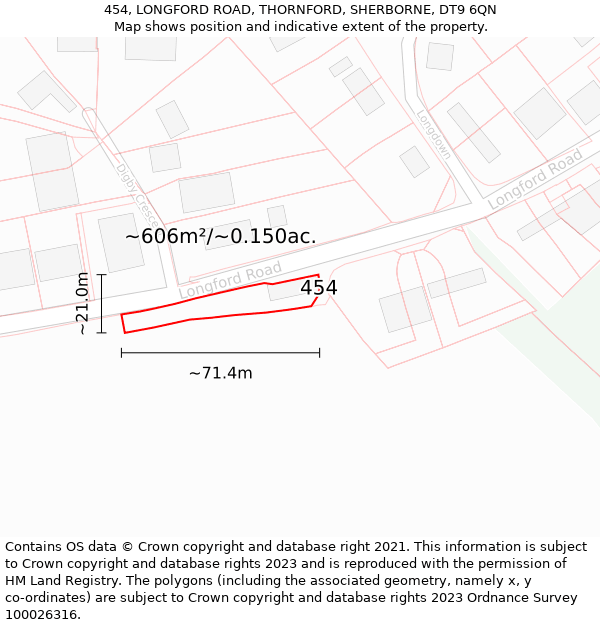 454, LONGFORD ROAD, THORNFORD, SHERBORNE, DT9 6QN: Plot and title map