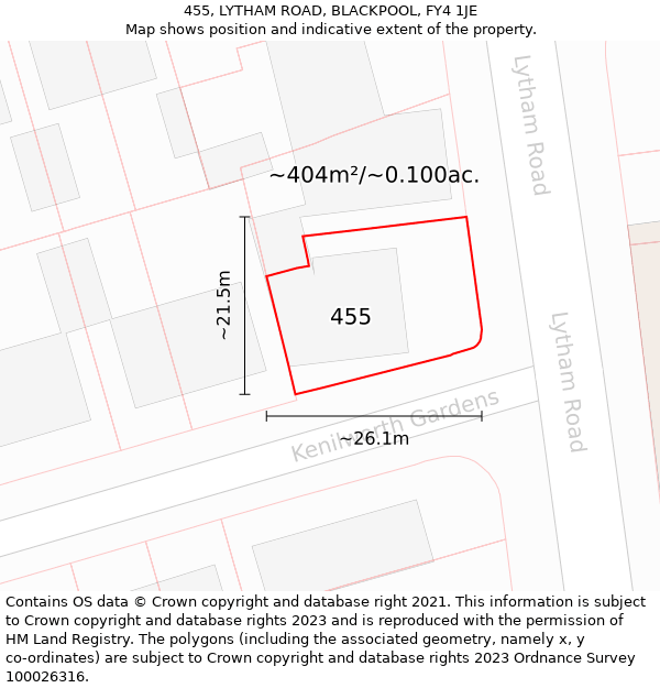 455, LYTHAM ROAD, BLACKPOOL, FY4 1JE: Plot and title map