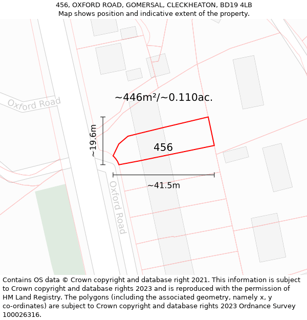 456, OXFORD ROAD, GOMERSAL, CLECKHEATON, BD19 4LB: Plot and title map