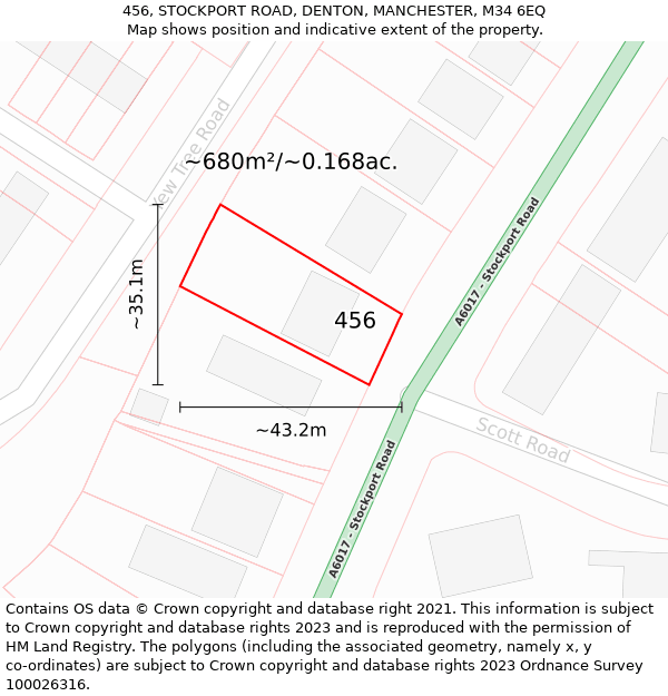 456, STOCKPORT ROAD, DENTON, MANCHESTER, M34 6EQ: Plot and title map