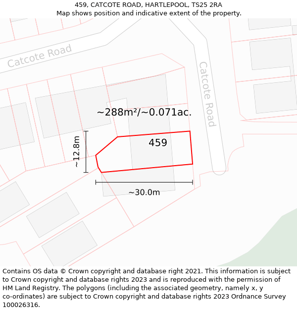 459, CATCOTE ROAD, HARTLEPOOL, TS25 2RA: Plot and title map