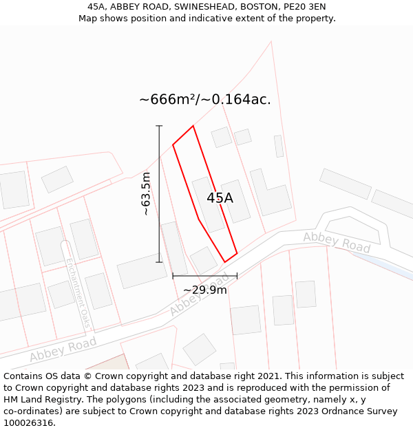 45A, ABBEY ROAD, SWINESHEAD, BOSTON, PE20 3EN: Plot and title map