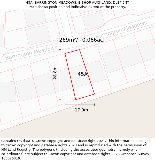45A, BARRINGTON MEADOWS, BISHOP AUCKLAND, DL14 6NT: Plot and title map
