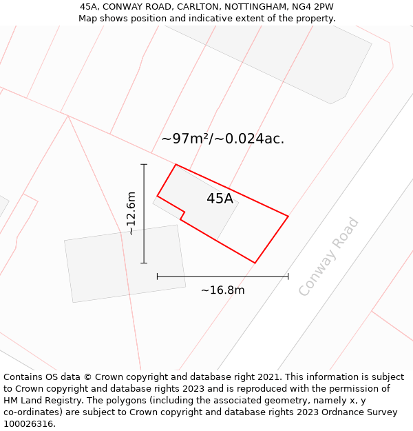 45A, CONWAY ROAD, CARLTON, NOTTINGHAM, NG4 2PW: Plot and title map