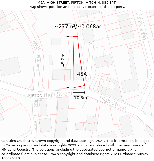 45A, HIGH STREET, PIRTON, HITCHIN, SG5 3PT: Plot and title map