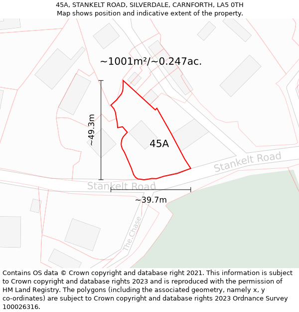 45A, STANKELT ROAD, SILVERDALE, CARNFORTH, LA5 0TH: Plot and title map