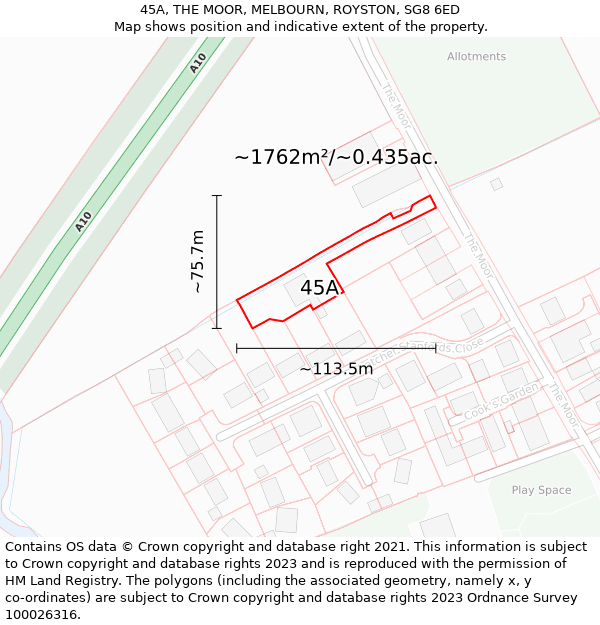 45A, THE MOOR, MELBOURN, ROYSTON, SG8 6ED: Plot and title map