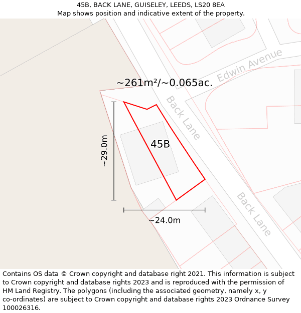 45B, BACK LANE, GUISELEY, LEEDS, LS20 8EA: Plot and title map