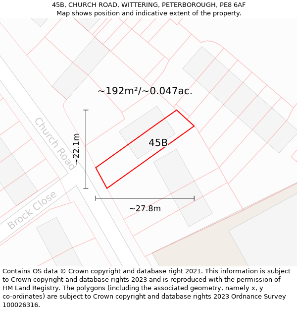 45B, CHURCH ROAD, WITTERING, PETERBOROUGH, PE8 6AF: Plot and title map