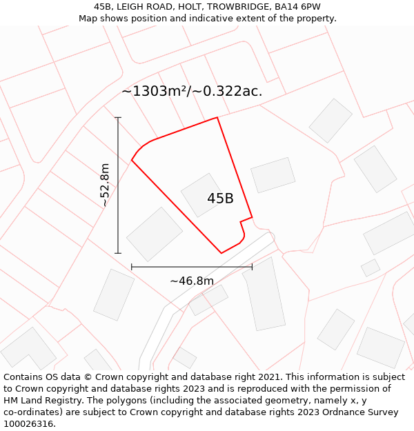 45B, LEIGH ROAD, HOLT, TROWBRIDGE, BA14 6PW: Plot and title map