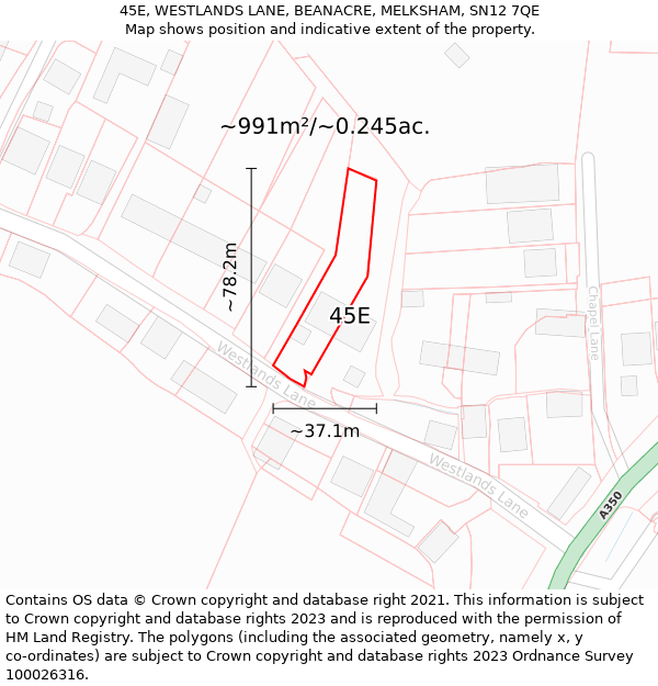 45E, WESTLANDS LANE, BEANACRE, MELKSHAM, SN12 7QE: Plot and title map