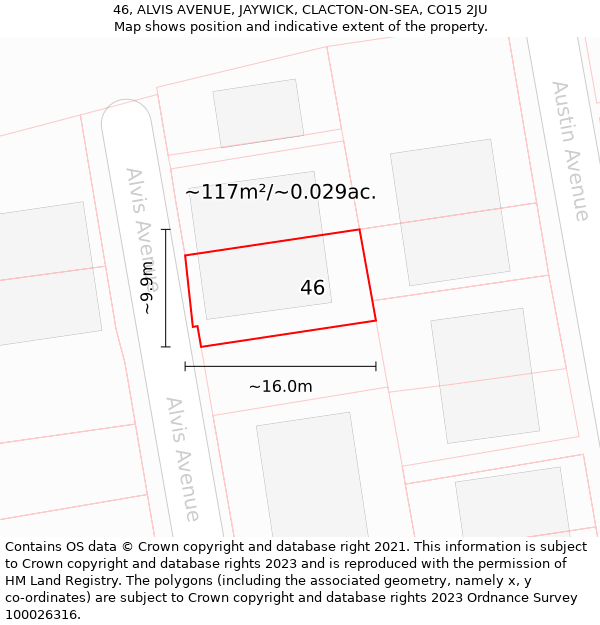 46, ALVIS AVENUE, JAYWICK, CLACTON-ON-SEA, CO15 2JU: Plot and title map