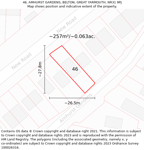 46, AMHURST GARDENS, BELTON, GREAT YARMOUTH, NR31 9PJ: Plot and title map