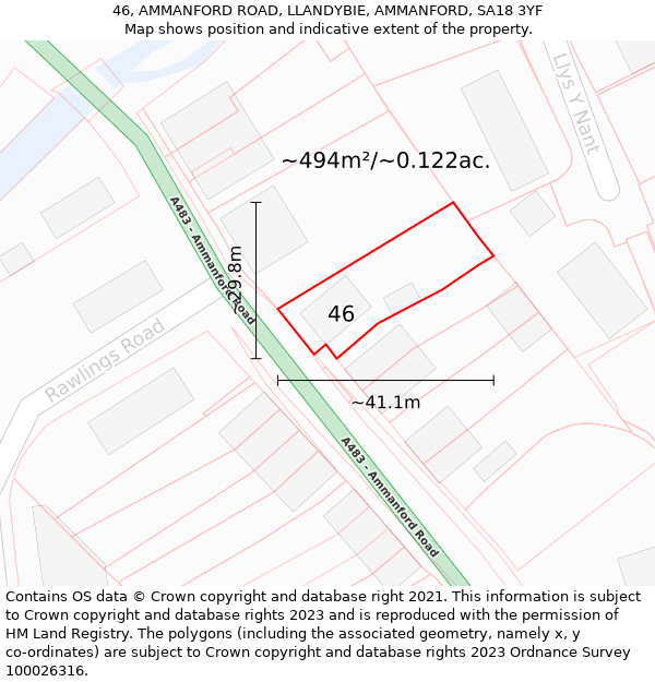 46, AMMANFORD ROAD, LLANDYBIE, AMMANFORD, SA18 3YF: Plot and title map