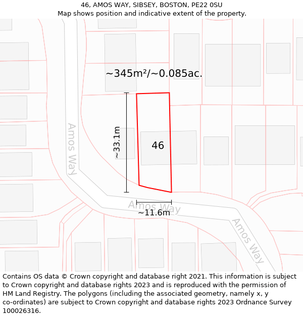 46, AMOS WAY, SIBSEY, BOSTON, PE22 0SU: Plot and title map