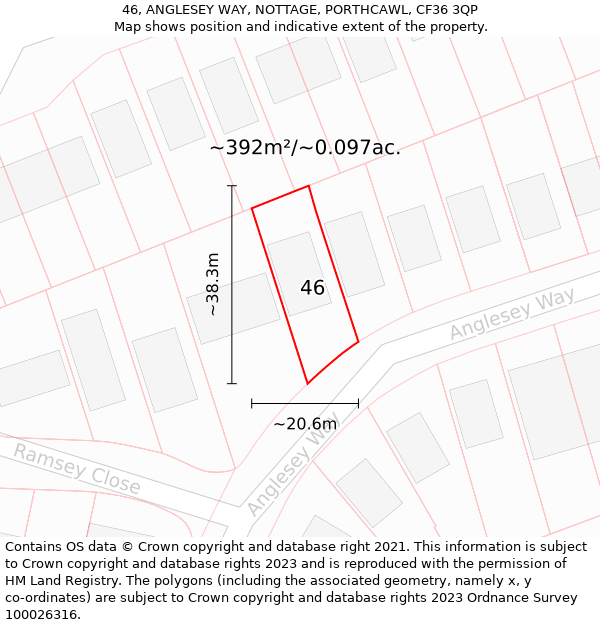 46, ANGLESEY WAY, NOTTAGE, PORTHCAWL, CF36 3QP: Plot and title map