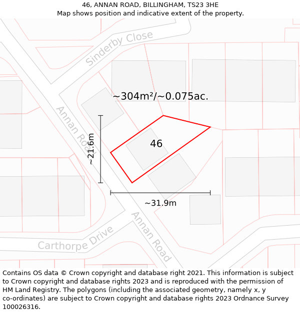 46, ANNAN ROAD, BILLINGHAM, TS23 3HE: Plot and title map