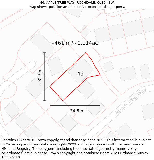 46, APPLE TREE WAY, ROCHDALE, OL16 4SW: Plot and title map