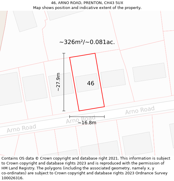 46, ARNO ROAD, PRENTON, CH43 5UX: Plot and title map
