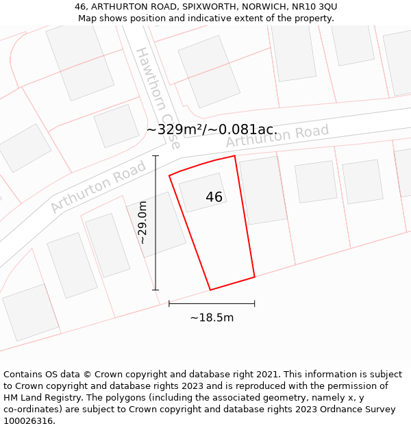 46, ARTHURTON ROAD, SPIXWORTH, NORWICH, NR10 3QU: Plot and title map