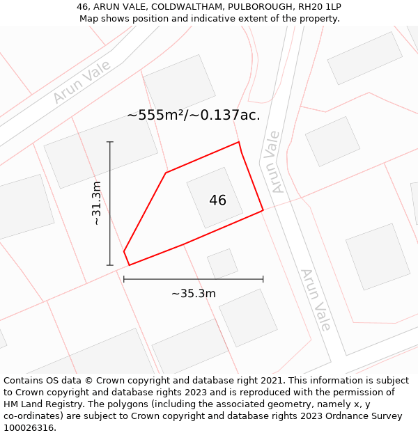 46, ARUN VALE, COLDWALTHAM, PULBOROUGH, RH20 1LP: Plot and title map