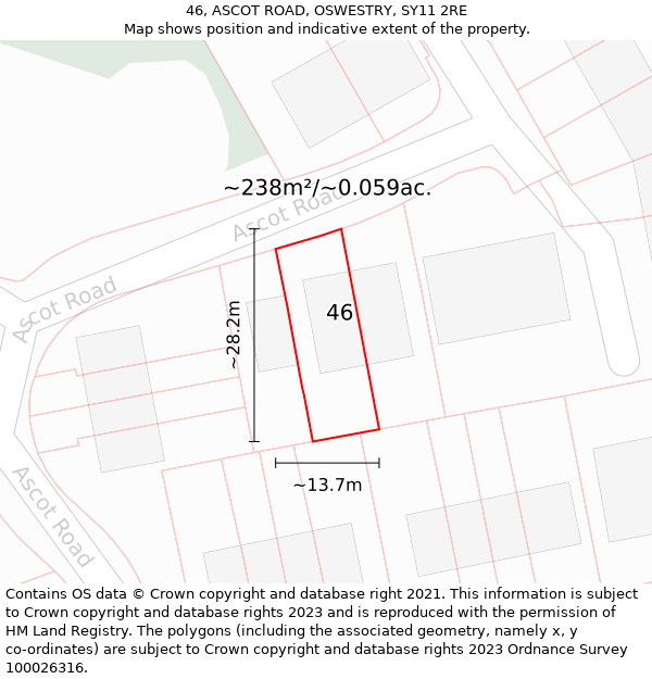 46, ASCOT ROAD, OSWESTRY, SY11 2RE: Plot and title map