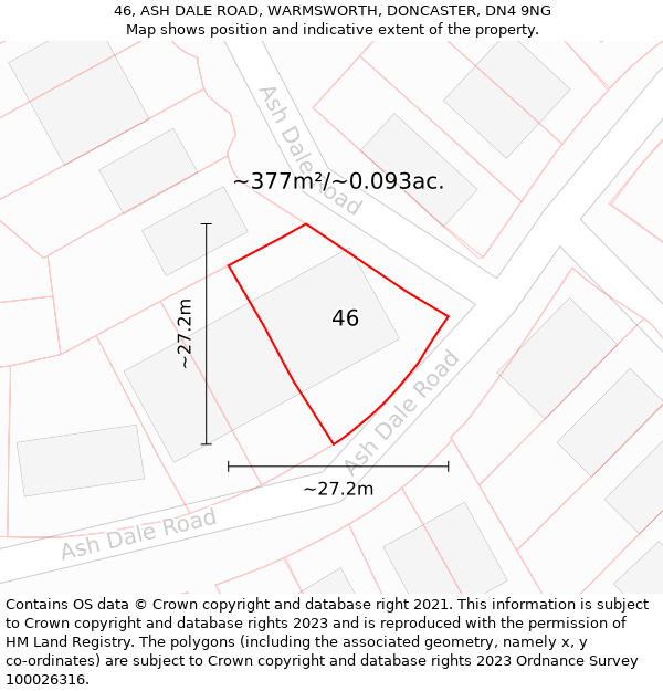 46, ASH DALE ROAD, WARMSWORTH, DONCASTER, DN4 9NG: Plot and title map