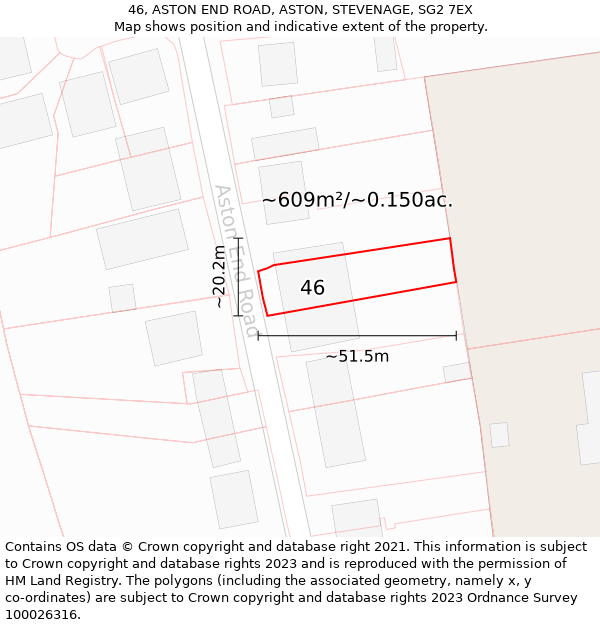 46, ASTON END ROAD, ASTON, STEVENAGE, SG2 7EX: Plot and title map