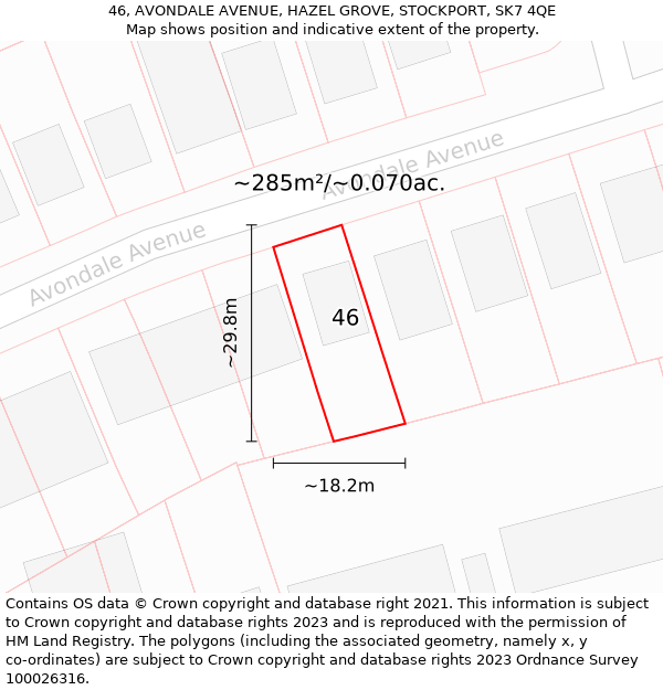 46, AVONDALE AVENUE, HAZEL GROVE, STOCKPORT, SK7 4QE: Plot and title map