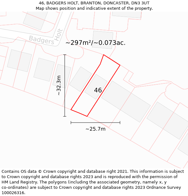 46, BADGERS HOLT, BRANTON, DONCASTER, DN3 3UT: Plot and title map