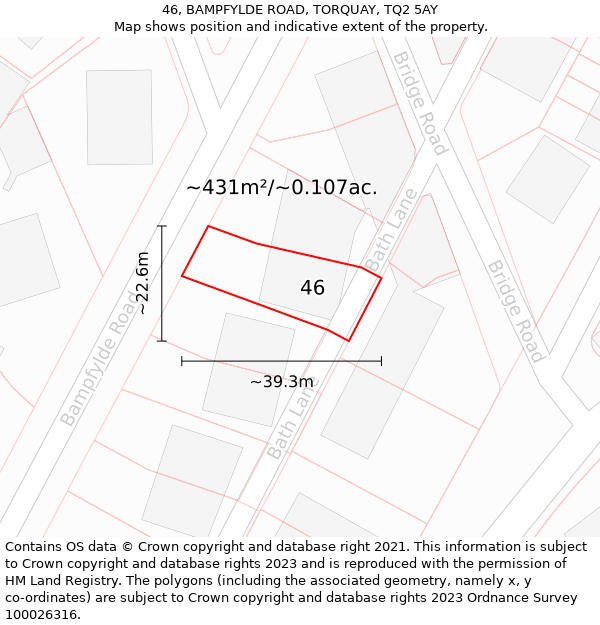 46, BAMPFYLDE ROAD, TORQUAY, TQ2 5AY: Plot and title map