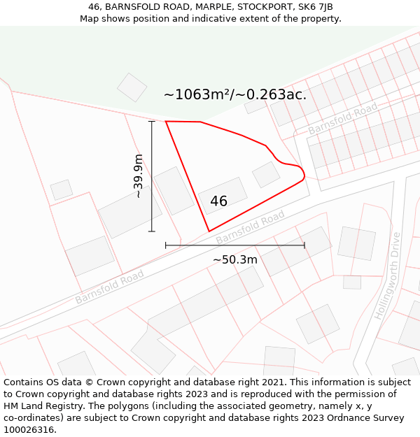 46, BARNSFOLD ROAD, MARPLE, STOCKPORT, SK6 7JB: Plot and title map