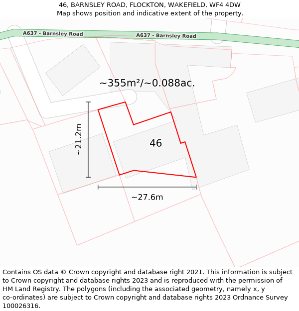 46, BARNSLEY ROAD, FLOCKTON, WAKEFIELD, WF4 4DW: Plot and title map