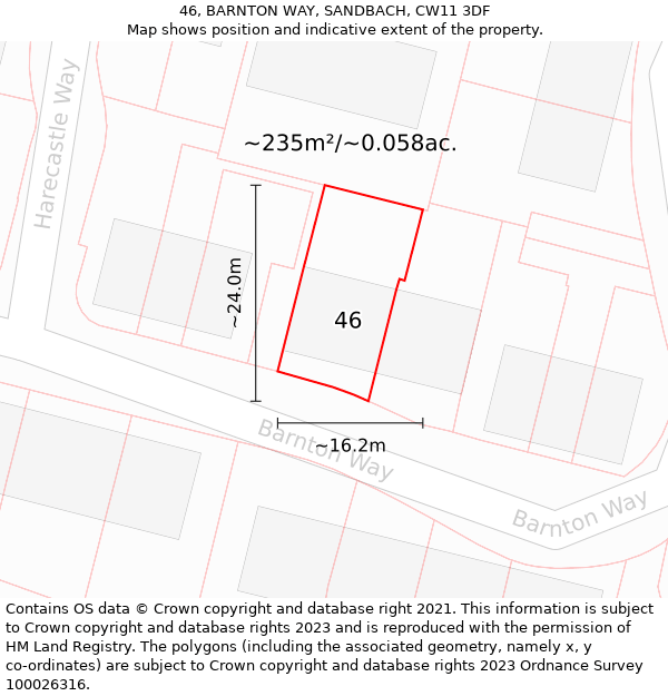 46, BARNTON WAY, SANDBACH, CW11 3DF: Plot and title map