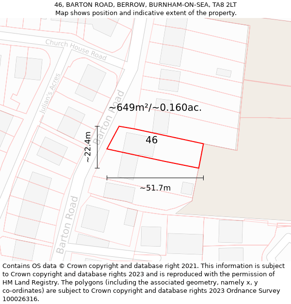 46, BARTON ROAD, BERROW, BURNHAM-ON-SEA, TA8 2LT: Plot and title map