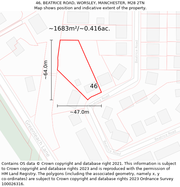 46, BEATRICE ROAD, WORSLEY, MANCHESTER, M28 2TN: Plot and title map