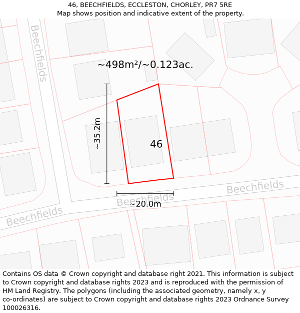 46, BEECHFIELDS, ECCLESTON, CHORLEY, PR7 5RE: Plot and title map