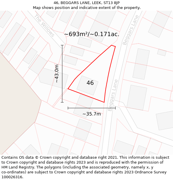 46, BEGGARS LANE, LEEK, ST13 8JP: Plot and title map