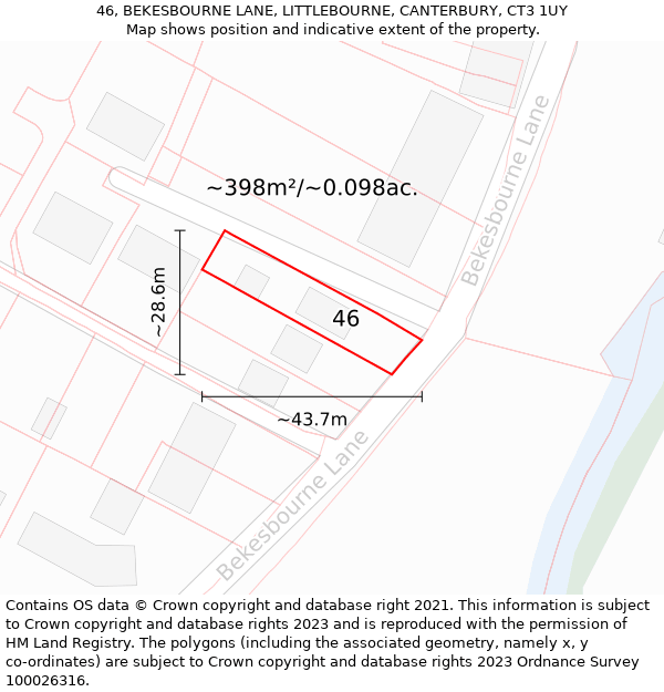 46, BEKESBOURNE LANE, LITTLEBOURNE, CANTERBURY, CT3 1UY: Plot and title map