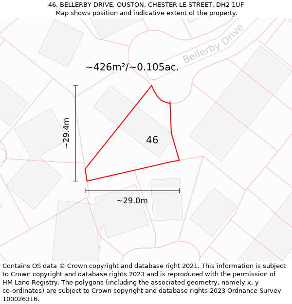 46, BELLERBY DRIVE, OUSTON, CHESTER LE STREET, DH2 1UF: Plot and title map