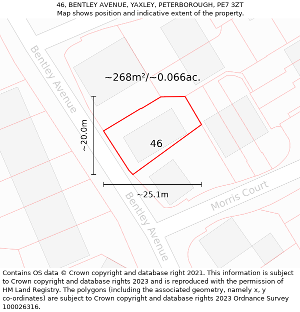 46, BENTLEY AVENUE, YAXLEY, PETERBOROUGH, PE7 3ZT: Plot and title map