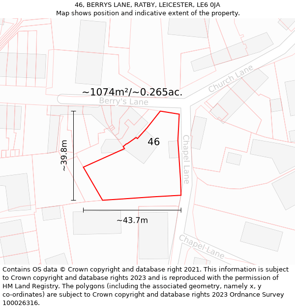 46, BERRYS LANE, RATBY, LEICESTER, LE6 0JA: Plot and title map