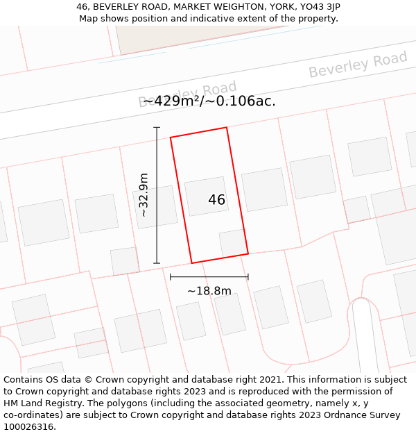 46, BEVERLEY ROAD, MARKET WEIGHTON, YORK, YO43 3JP: Plot and title map